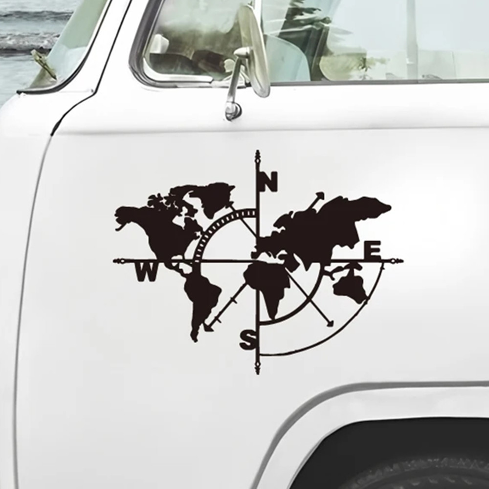 Compass World Map Vinyl Decal, - Outdoor Adventure World 리뷰 및 가격