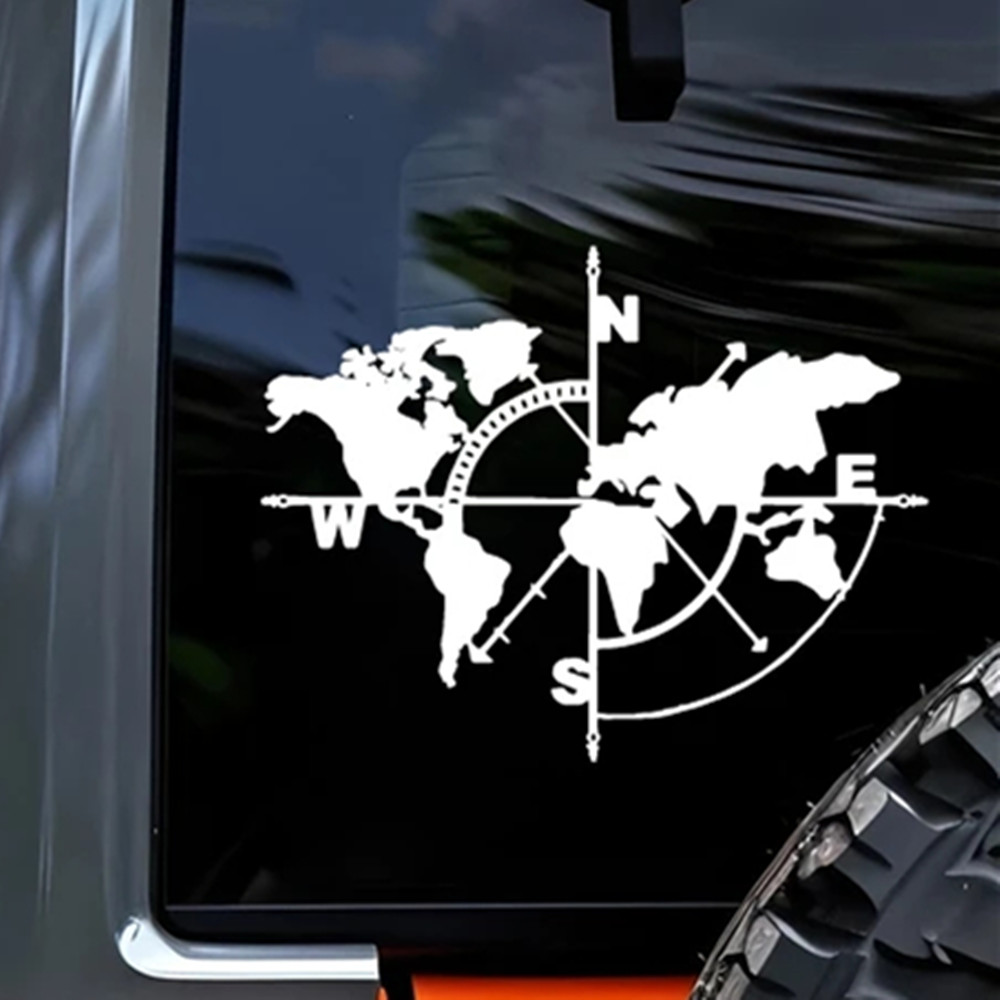 Compass World Map Vinyl Decal, - Outdoor Adventure World 리뷰 및 가격